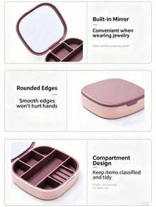 Portable Multi-Compartment Jewelry Storage Box With Makeup Mirror, Can Store Rings, Earrings, Bracelets, Etc., Essential For Daily Use And Travel - Multicolor - View 9