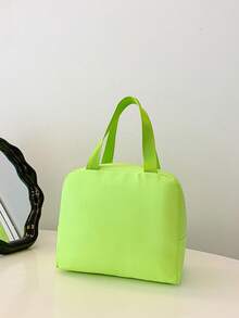 Fluorescent Green Solid Color Fabric Handbag, Minimalist Large Capacity Portable Toiletry Bag, Travel Organizer Bag, Suitable For Daily Use - A - View 6