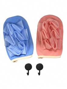 4Pcs Set 2-In-1 Bath Glove & Loofah, Dual-Use Exfoliating Shower Mitt With Bubble Sponge, Comes With 2 Hooks For Hanging Storage, Body Scrub Bath Accessory For Bathroom - Multicolor - View 8