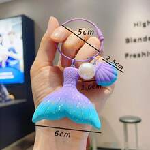 1PCSGradient Pearl Mermaid Tail Keychain Cute Bag Pendant Car Key Chain Girls Gift Ornament - Multicolor - View 6