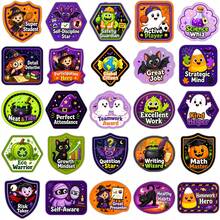 50pcs Kids Halloween Incentive Stickers, Cute Cartoon Skeleton Witch Mummy Good Behavior Reward Stickers - Multicolor - View 7