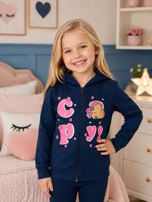 Girls' Fleece Sweatshirt With Hood And Zipper, Mid-Season Sweatshirt (Sizes 4-8), Thermal Winter Clothing - 查看 1