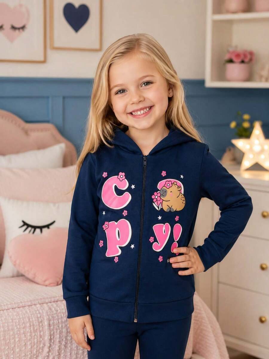 Girls' Fleece Sweatshirt With Hood And Zipper, Mid-Season Sweatshirt (Sizes 4-8), Thermal Winter Clothing - 查看 1