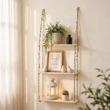 Bohemian Style Wall Shelf With 3-Tier Design – Perfect For Displaying Indoor Plants, Books And Home Decor - Pine Color - View 10
