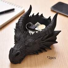 Dragon Head Storage Tray, Dragon Sculpture Ornament, Gothic Style Home Entryway Desktop Decor Storage Box, Living Room Bedroom Keys Jewelry Fantasy Dragon Shaped Organizer Craft - Multicolor - View 13