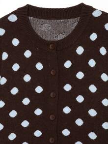 DEEKA Autumn/Winter New Women's European And American Style Fashion Minimalist Polka Dot Knit Cardigan - Brown - View 4