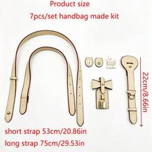 7pcs Handmade DIY Straw Handbag PU Accessories Kit, Hand-Sewn Vintage Bucket Bag Material Set, Adjustable One Shoulder Crossbody Strap + Bag Charm Set, Suitable For DIY Craft Enthusiasts, Bag Decoration And Modification - Multicolor - View 3