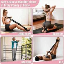 3 PiecesResistance Band Set With Hand Grips & Foot Pedals, Adjustable Tubular Foot Pedal Sit-Up Trainer, Portable Full-Body Workout Equipment For Abs, Arms, Legs, Waist Training & Core Pilates - Pink - View 2