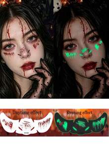 1pc Halloween Glow-In-The-Dark Realistic Scar & Freckle Makeup Temporary Tattoo Sticker, Halloween Cosplay Decorative Sticker, Easy To Apply And Remove - Multicolor - View 12
