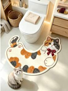 1pc Pear Blossom Cat Pattern Floor Mat, Bathroom Mat, Bathroom Rug, Door Mat, Small Rug, Carpet, Floor Mat, Home Decor, Area Rug, Outdoor Mat, Home Decor, Area Carpet, Bedroom Rug, Washable Carpet - Multicolor - View 3