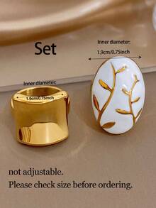 1Pc/Set Smooth Concave Curved Ring Oval White Gold Leaf Stainless Steel Rings Jewelry,For Women,Party,Daily,Christmas,Boho,Valentine Birthday Gifts - Multicolor - View 12