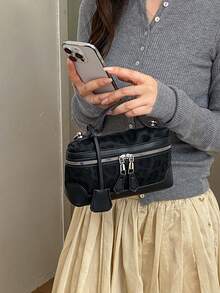 BEIKAMU 1件裝時尚豹紋PU方形包，拉鍊開合百搭女款方包手提包，可調節肩帶斜挎包，適合大學、通勤、購物、街頭逛街、日常使用 - 黑色 - 查看 6