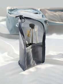 1pc Portable Mesh Toiletry Bag, Standing Travel Cosmetic Organizer, Multi-Pocket Zipper Storage Bag, Suitable For Bathroom, Beach, Vacation Travel Essentials - View 4