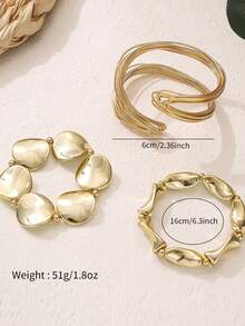 Set Gelang Emas Logam Terbuka Berlapis-lapis Geometris Berlebihan Gaya Vintage Fashion 3 Buah, Cocok untuk Pemakaian Sehari-hari dan Pesta Wanita, Hadiah - Emas - View 3