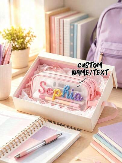 Customized Pencil Case Or Stationery Storage Bag With Personalized Letter/Name (No Floral Decoration), Suitable For Women's Back To School Season Or Birthday Gift