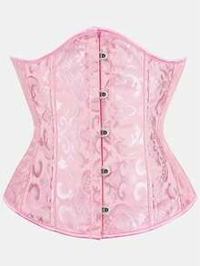 Court Style Jacquard Waist Cincher With Front Buckle And Back Lace-Up, Fishbone Corset For Daily Wear, Party And Halloween Outfit - Multicolor - View 22