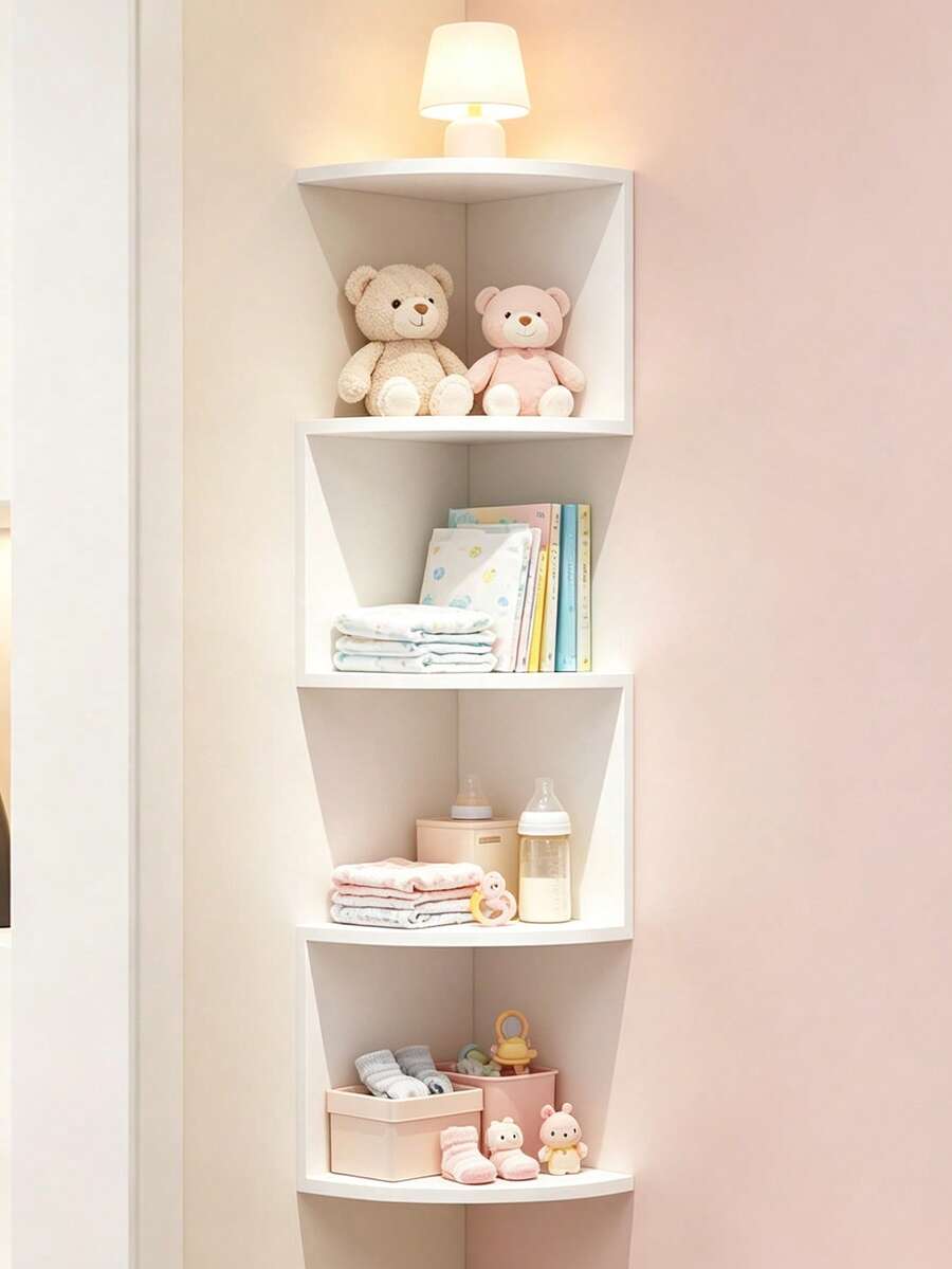 1pc 5-Tier Corner Wall Shelf, Multi-Layer Wall Storage Rack, Home Wall-Mounted Decorative Storage Organizer - White - View 1