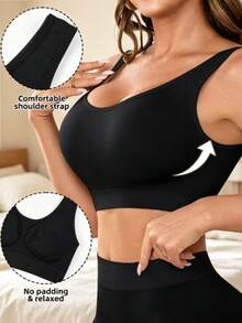 Women's Wireless Seamless Sports Bra With Padding, Comfortable And Breathable, Front Closure And Back Hook Design - Black - View 5
