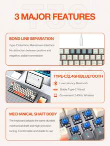 T-WOLF Keyboard Gaming Mekanik, RGB yang Dapat Disesuaikan, Nirkabel Bluetooth, Tiga Mode, Saklar Biru, Keyboard Portabel Ringkas 63 Tombol - View 5
