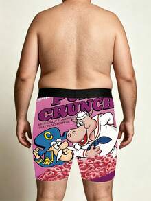 Retro Cartoon Hippo Captain Cereal Print Shorts, Loose And Comfortable Men's Plus-Size Boxer Briefs - Multicolor - View 4
