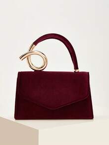 REMANLAND Women's Elegant Shiny Evening Bag, Luxury Party Bag, Unique Metal Handle, Formal Dress Bag, Bridal Essential Bag, Perfect For Parties, Weddings, Balls, Evening/Banquet, Can Be Paired With Wedding Dress, Formal Dress, Ball Gown, Birthday Dress, Party Dress, Perfectly Matches New Year Outfit, Perfectly Matches Women's Party Dress, Essential Wedding Supplies, Perfectly Matches Graduation Dress, Ball Gown, Party Ball Bag - Burgundy - View 3