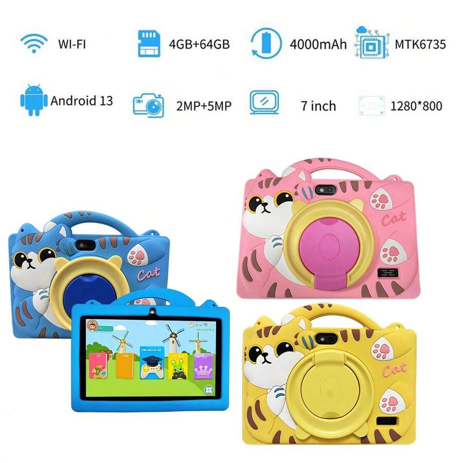 yesido Tablet 7 inci dengan RAM 4GB + ROM 64GB / Prosesor Quad-Core 1.3GHz / Android 13 MTK8321 / Layar IPS HD 1280x800 / Kamera 2MP+5MP / Baterai 4000mAh / WiFi, Kontrol Orang Tua, Edukasi, Gaming / Bahan ABS + Silikon, Tablet Edukasi