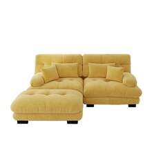 Sofa Yellow Made Of Chenille For Living Room - 黃色 2 人座 - 查看 5