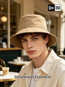 New Era Khaki Unisex Bucket Hat, Minimalist Small Logo Design, Casual Travel Sun Protection Hat - Khaki - View 2