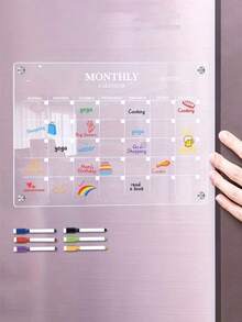 Magnetic Transparent Refrigerator Calendar Board (Comes With 6 Magnetic Whiteboard Pens),Acrylic Writing Board,Transparent Pattern Memo Board,Reusable Planner Magnetic Refrigerator Sticker,Reusable Meal Planner,Perfect For Christmas And Halloween In - Multicolor - View 4