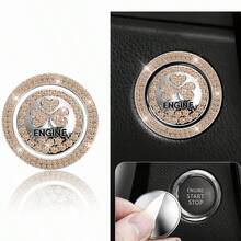 1pc Rhinestone Car One-Touch Start Button Protector/Clover Full Rhinestone Ignition Ring Button Decorative Sticker/Universal Sticker - Rhinestone Shamrock Sticker - View 9
