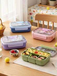 4-Compartment Bento Box, Leak-Proof Lunch Box, Convenient Meal And Snack Prep Divided Food Storage Container, Suitable For School, Office, Travel And Picnic - Multicolor - View 8