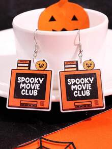 1對萬聖節小眾創意休閒 SPOOKY MOVIE CLUB 壓克力耳環，女款日常節日派對飾品 - 彩色 - 查看 2