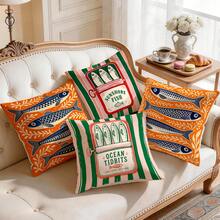 4pcs/1pc Vintage Sardine Pattern Pillow Case Without Insert, Single-Sided Printed Pillow Case, Suitable For Living Room Bedroom Home Decor, All-Season Pillow Case - Multicolor - View 8