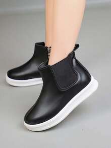 Children's Chelsea Ankle Boots, Unisex Simple High-Top Boots With Side Zipper, Non-Slip Wear-Resistant Casual Ankle Boots - Black - View 6