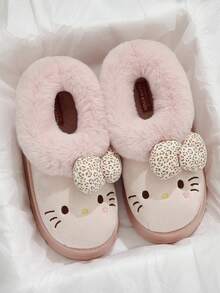 Women's Hello Kitty Winter Bow Thick Sole Slippers, Cute Thermal Lined Warm Lightweight Slip-On Closed Toe Slippers - Pink - View 5