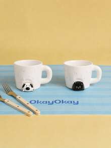1pc 470ml 'Puppies And Kittens' Ceramic Mug, 'Little Black Cat On A Rainy Day' Coffee Mug – Cute Designs, Ideal For Home Decor And Tableware, Perfect For Coffee And Lattes In The Dining Room, Makes A Lovely Gift, And Great For Festive Decorations - Multicolor - View 2