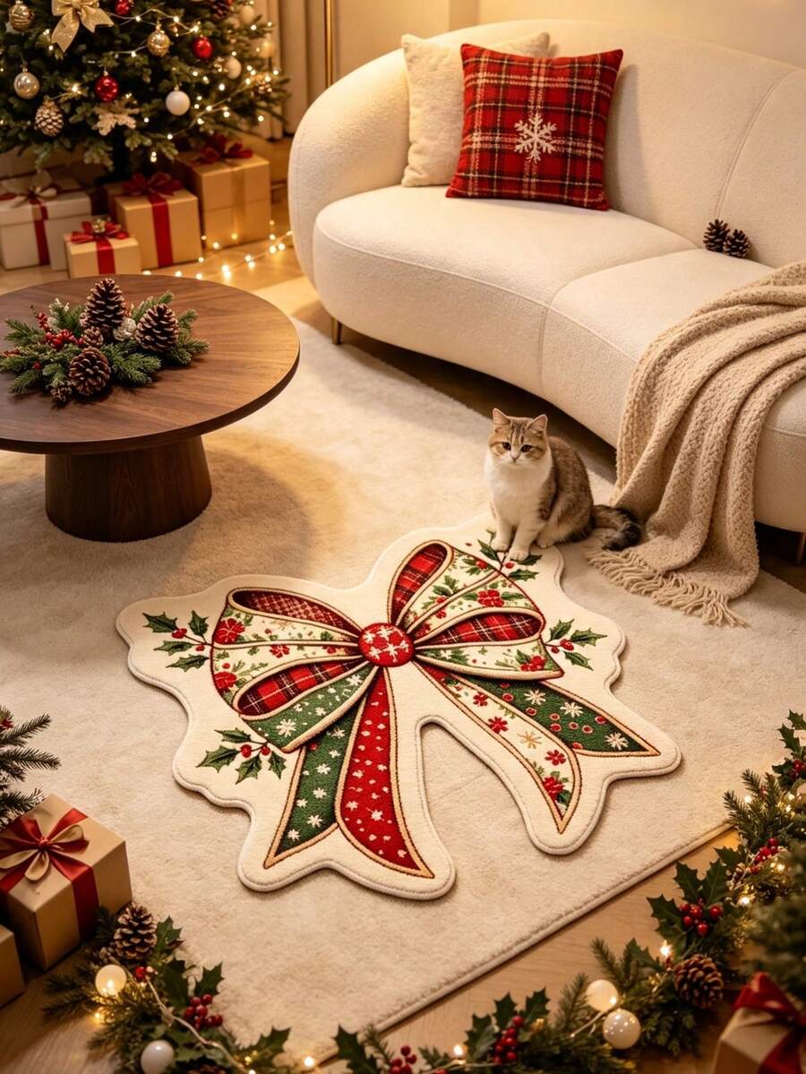 1件紅綠拼接大蝴蝶結裝飾地毯,臥室裝飾,小地毯,地毯,家居裝飾,客廳地毯,客廳小地毯,臥室地毯,客廳家居裝飾,戶外地毯,可機洗地毯,畢業季禮物 - 彩色 - 查看 1