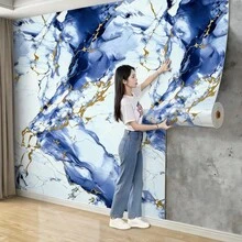 Brodark 1 Roll 40x300cm 3D Marble Wallpaper Wall Sticker 3D Wall Panel Wall Sticker Luxury Gold Texture Self-Adhesive Wall Sticker Thickened Waterproof Oil-Proof Stain-Resistant Kitchen Bathroom Living Room Background Wall Essential For Rental Renovation - 40x300cm / 15.7x118in - View 4