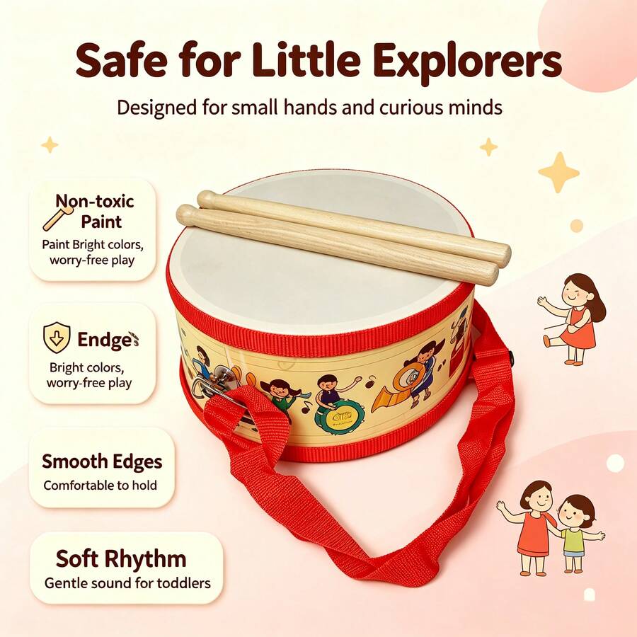 6 Inch Wooden Small Drum War Drum Teaching Aid Percussion Drum School Performance Instrument Orff Children Percussion Instrument - Multicolor - View 1