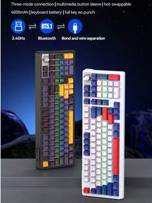 T-WOLF Mechanical Keyboard Tri-Mode Red Switch Hot-Swappable Bluetooth Wireless RGB Gaming Keyboard With Knob Control - View 2
