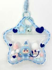 1 Bag Macaron Color Flocked Doll With Transparent PVC Printed Star Bag Charm Lanyard, Dopamine Star Keychain With Spring Clip, Bag Pendant, Birthday Gift, Party Favor - Multicolor - View 14