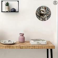 2D Flat 8-Inch Metal Wall Round Plaque | 1pc, Angel Yorkshire Terrier 3D Embossed Art Plaque, Cute Winged Yorkshire Terrier Wall Decor, Pet Lover Gift, Home Decor - A - View 5