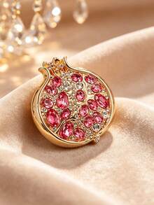 1pc Fashionable Pomegranate Shaped Brooch, Metal Fruit Lapel Pin, Can Decorate Suit Jacket, Scarf, Dress, Suitable For Daily Wear, Date, Party, Women's Accessory - Golden Pomegranate - View 2