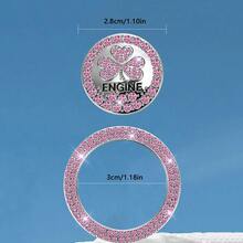 1pc Rhinestone Car One-Touch Start Button Protector/Clover Full Rhinestone Ignition Ring Button Decorative Sticker/Universal Sticker - Rhinestone Shamrock Sticker - View 5