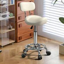 Adjustable Hydraulic Saddle Stool With Foot Ring, 360° Swivel Rolling Work Stool, Multipurpose Utility Stool For Commercial Salon Office Home Use - White - View 6