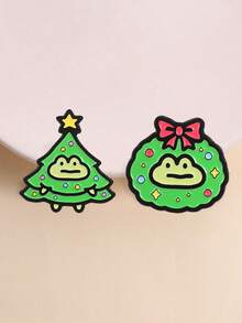 QIHOO 1pc Cute Frog Christmas Enamel Brooch, Tree Wreath Design, Lapel Pin, Clothing & Bag Holiday Decoration - Multicolor - View 4