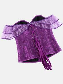 Vintage Palace Style Purple Lace Jacquard Corset Top, Front Button And Back Lace-Up Design, Suitable For Lolita Tea Party, Wedding, Women's Halloween Costume, Cosplay - Purple - View 7