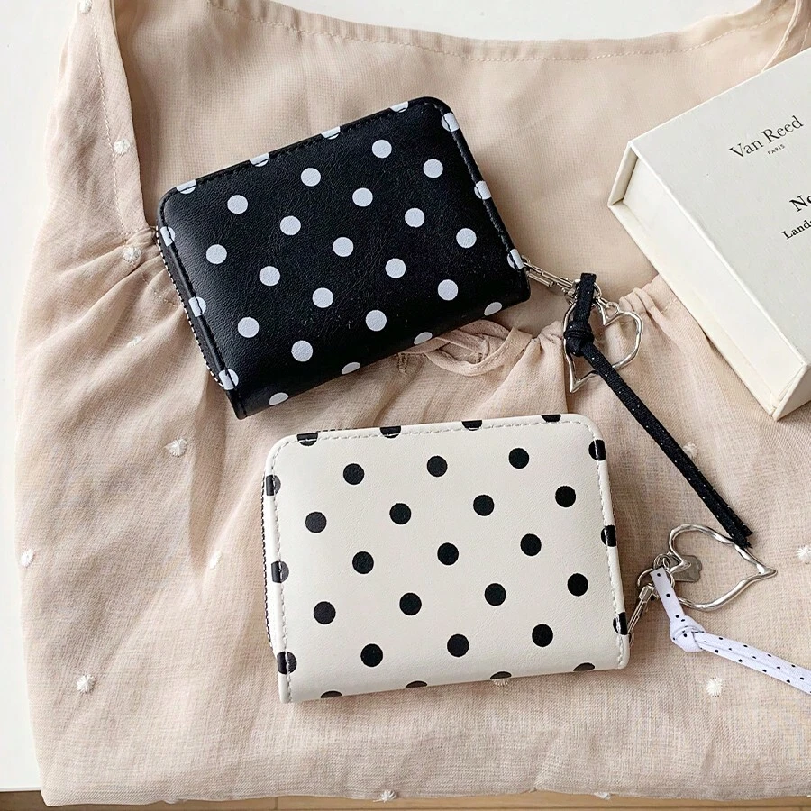 Heart Polka Dot Card Holder, Korean Style Fashion Minimalist Niche Multi-Function Women's Card Wallet Storage Bag