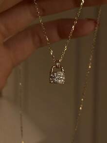 1pc New Full Rhinestone Small Lock Pendant Necklace For Women, Minimalist Elegant Luxury High-End Niche Design, Sweet Cute Daily Wear - Lock Necklace - View 4
