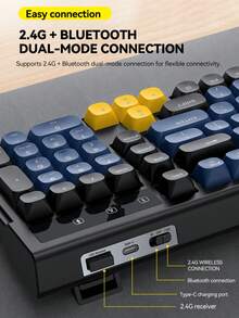 T-WOLF Keyboard Bluetooth Nirkabel Dual-Mode, Keyboard Gaming Backlit Isi Ulang, 98 Tombol, Tutup Tombol Warna-Blok Senyap yang Dapat Disesuaikan - View 5